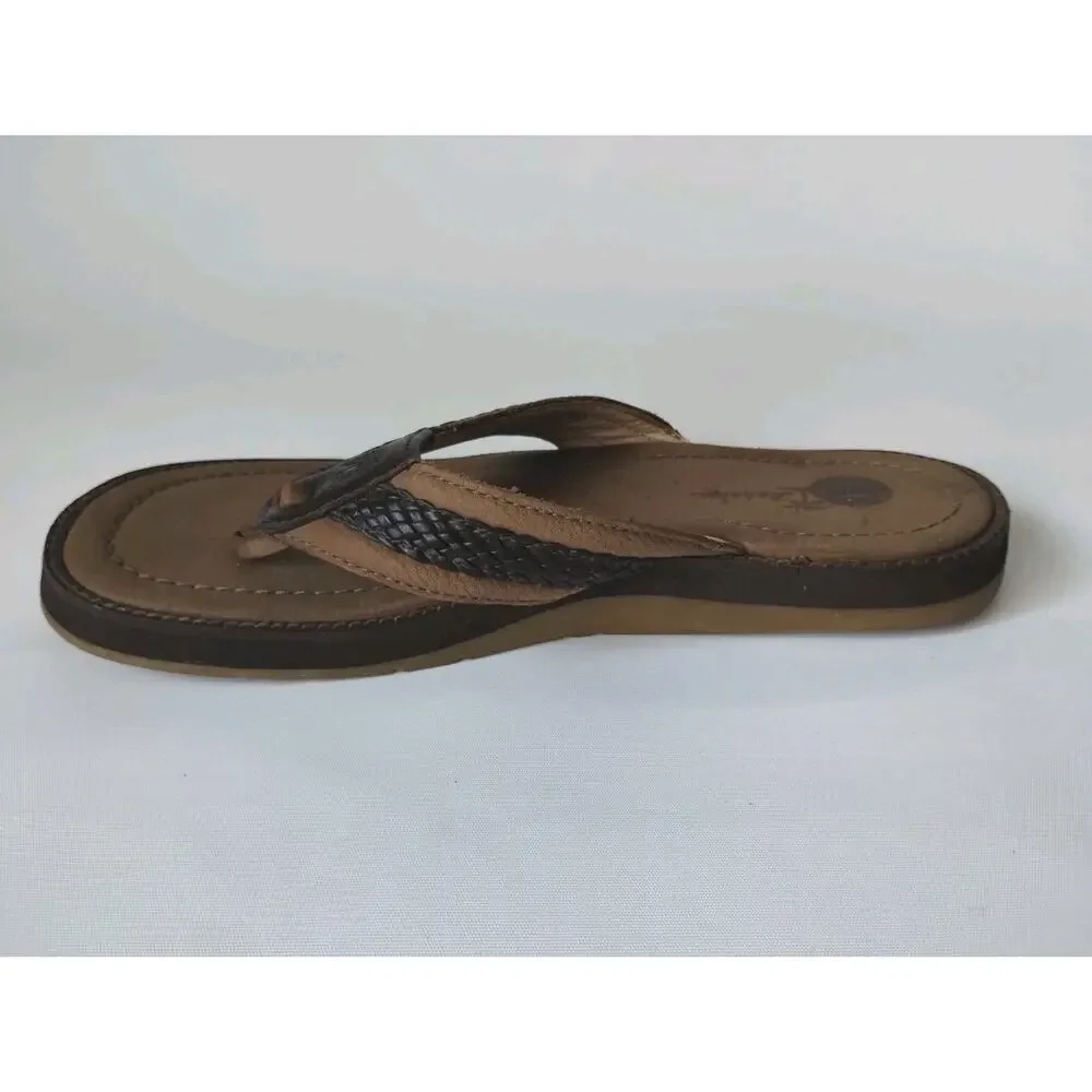 Tommy Bahama Anchor's Away Flip Flop Sandals Mens Size 10 Brown Tan Leather